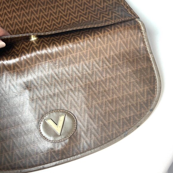 MARIO VALENTINO Vintage brown Monogram coated canvas Clutch purse